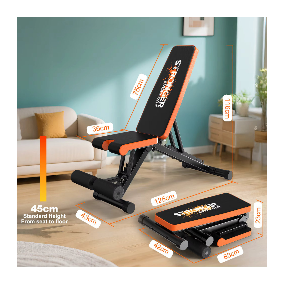 Klyzoom Multifunktionale 4-in-1 Hantelbank Schwarz, Klappbare Verstellbare Schräg- und Flachbank mit 400kg Belastbarkeit für dein Ganzkörper-Workout zu Hause - Bild 6