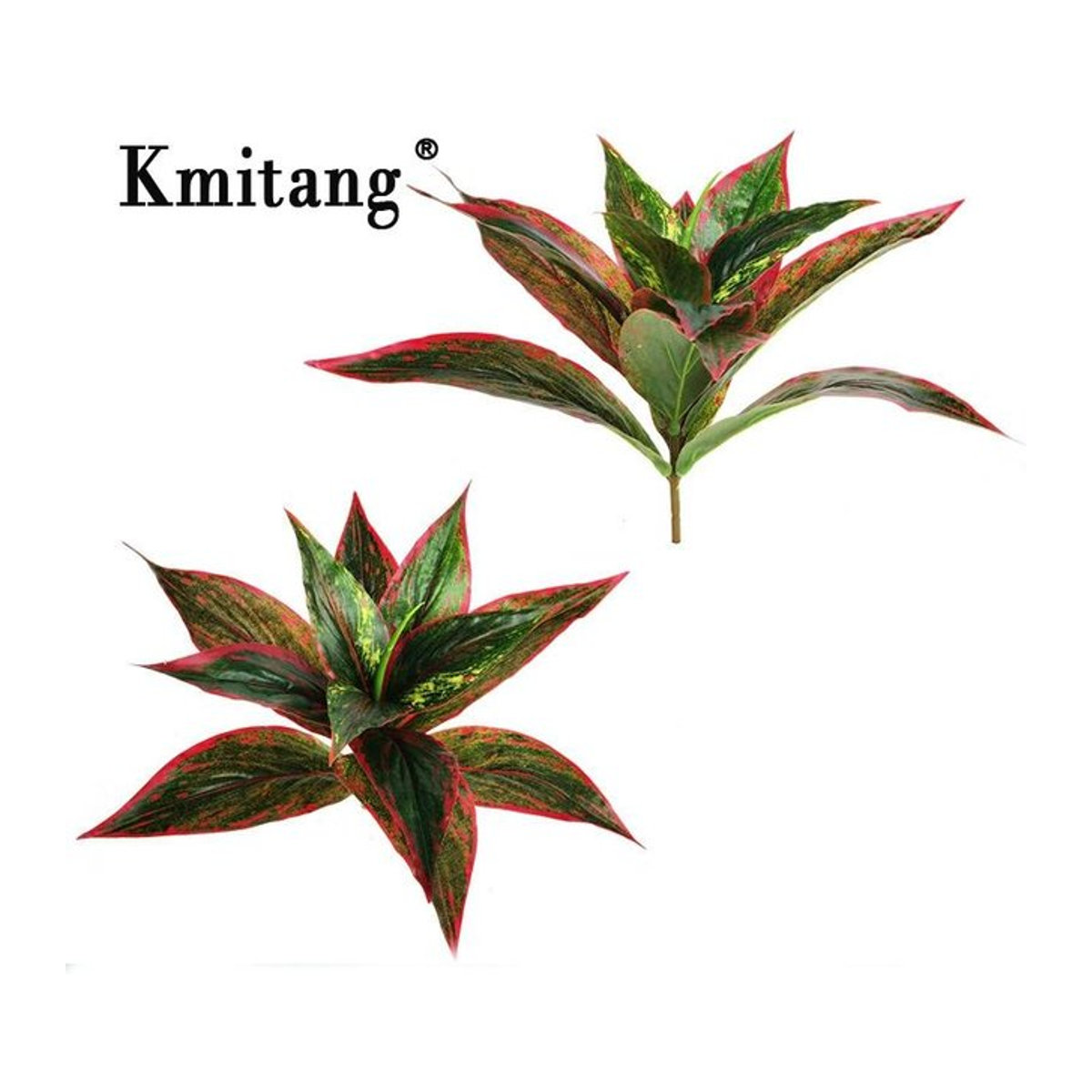 Kmitang Set aus 5 künstlichen tropischen Pflanzenblättern in Mehrfarbig, 29 cm Höhe, ideal als Dekoration für Bonsai oder Pflanzenwände - Bild 1