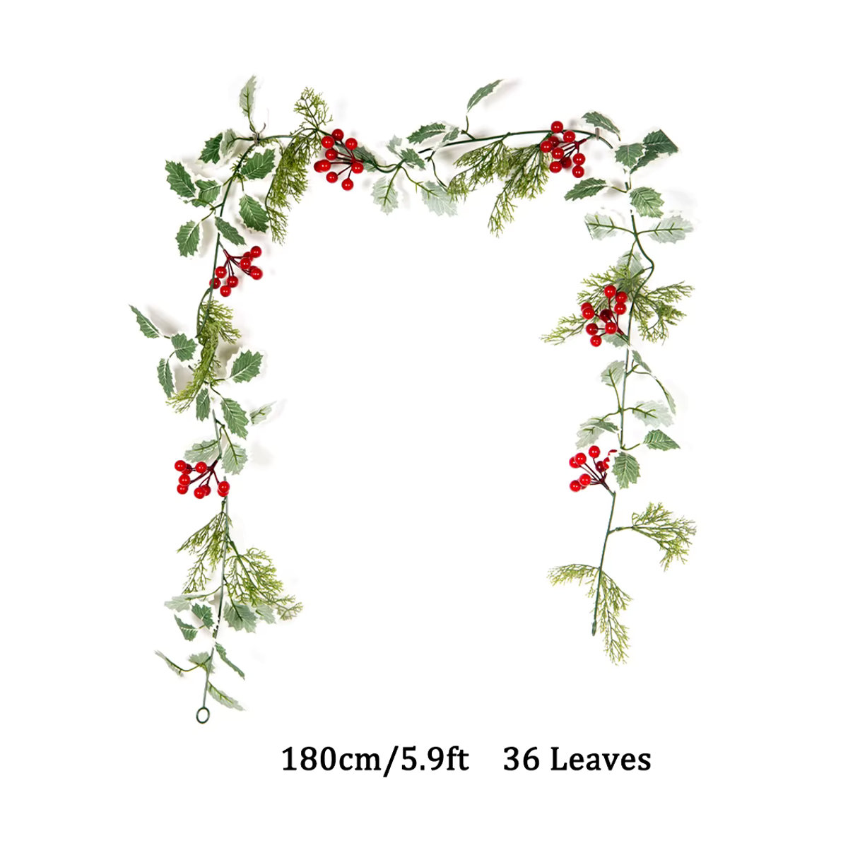 Kmitang Weihnachts-Hängegirlande aus Kunststoff mit grünen Kiefernblättern und roten Beeren, 180 cm Länge - Bild 4