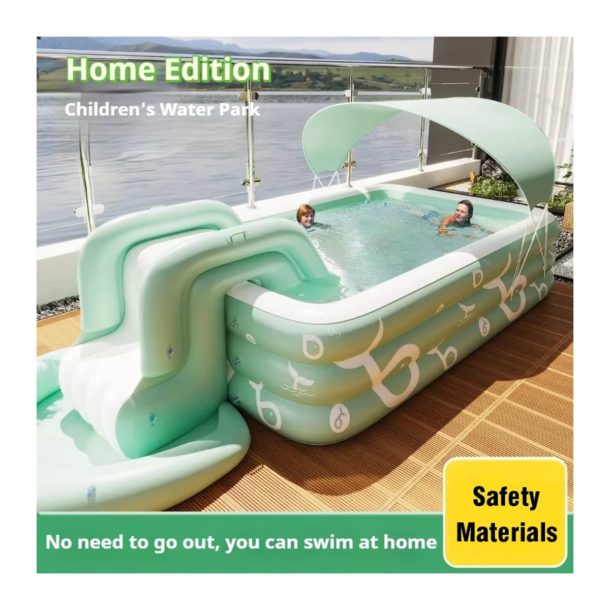 Kmoist Aufblasbares Schwimmbad mit Wasserrutsche aus PVC für Kinder und Erwachsene - Bild 3