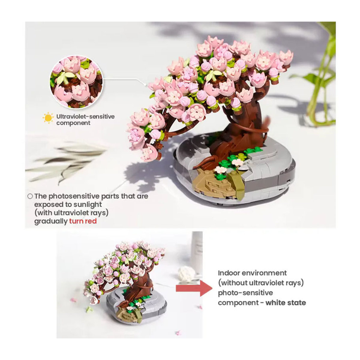 Kmoist Mini-Bausteine Kirsch-Bonsai-Sukkulenten Set mit 426 Teilen, mehrfarbig, florale Dekoration aus Kunststoff - Bild 4
