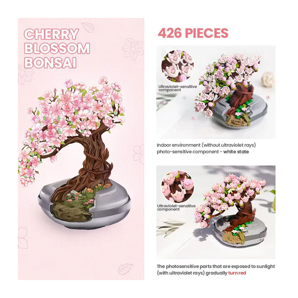 Kmoist Mini-Bausteine Kirsch-Bonsai-Sukkulenten Set mit 426 Teilen, mehrfarbig, florale Dekoration aus Kunststoff - Bild 6