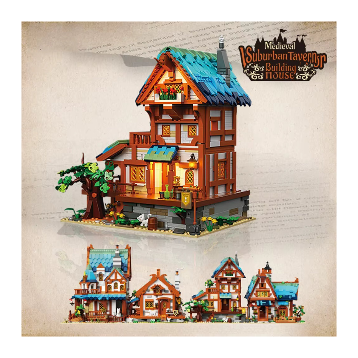 KNEW BUILT Mini-Blockbauspielzeug Mittelalterliche Architektur mit LED-Beleuchtung, Mehrfarbig, Rustikales Design aus Kunststoff - Bild 3
