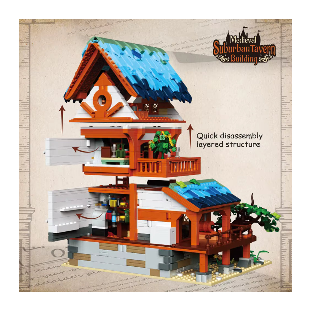 KNEW BUILT Mini-Blockbauspielzeug Mittelalterliche Architektur mit LED-Beleuchtung, Mehrfarbig, Rustikales Design aus Kunststoff - Bild 4