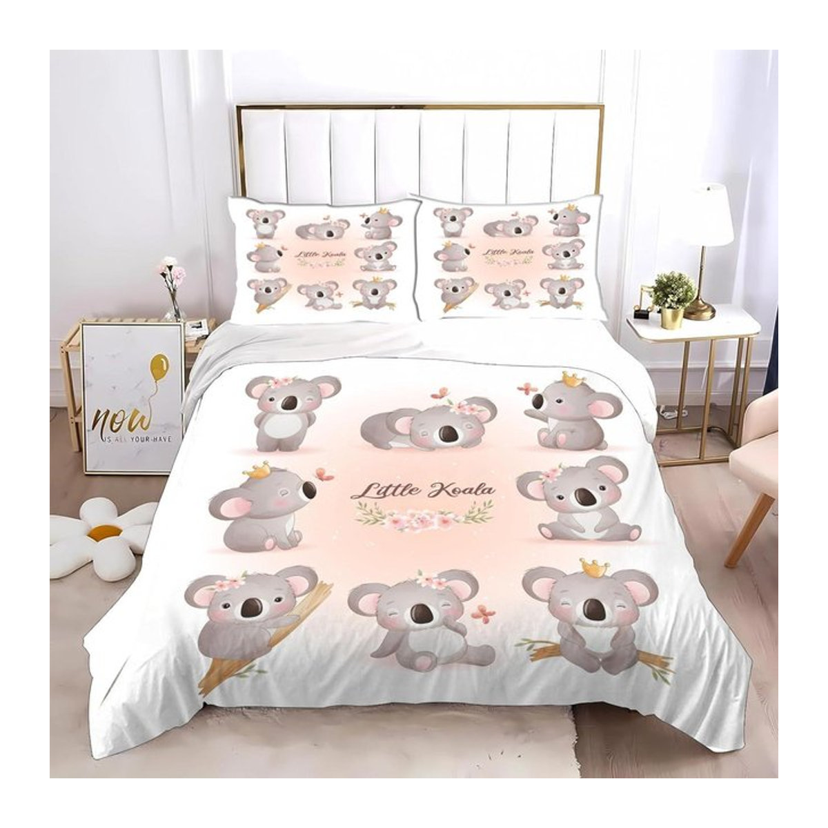 Koala Kinderbettwäsche-Set mit 3D-Tierprint für Mädchen und Jungen aus Polyester, B/H: 135 x 200 cm - Bild 1