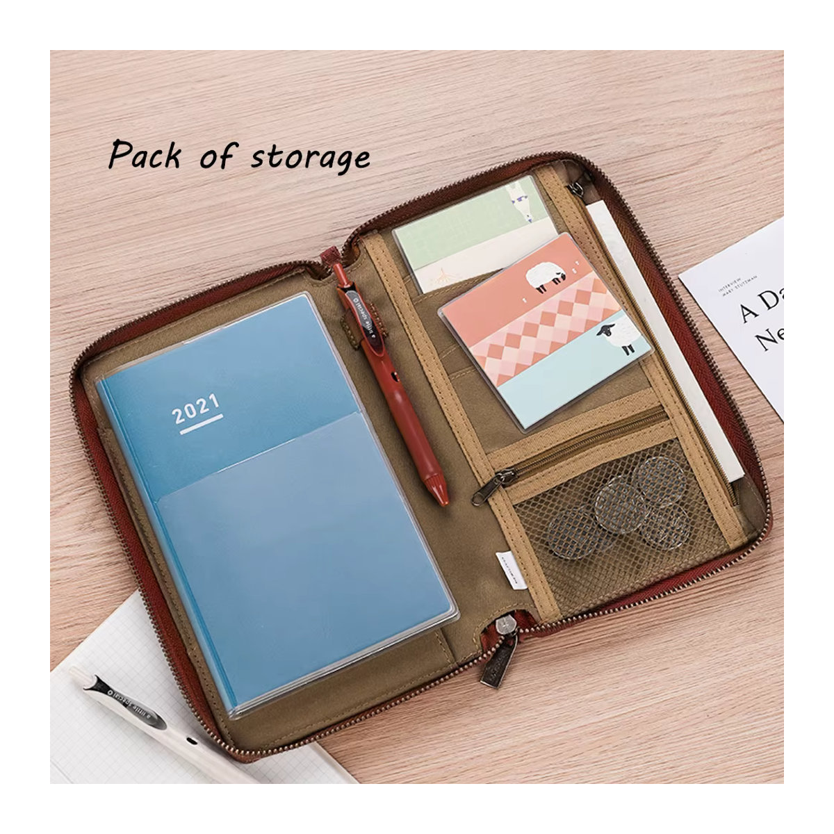 KOKUYO Reise-Etui für Stifte und Dokumente, minimalistisches Design, Braun/Bunt - Bild 2
