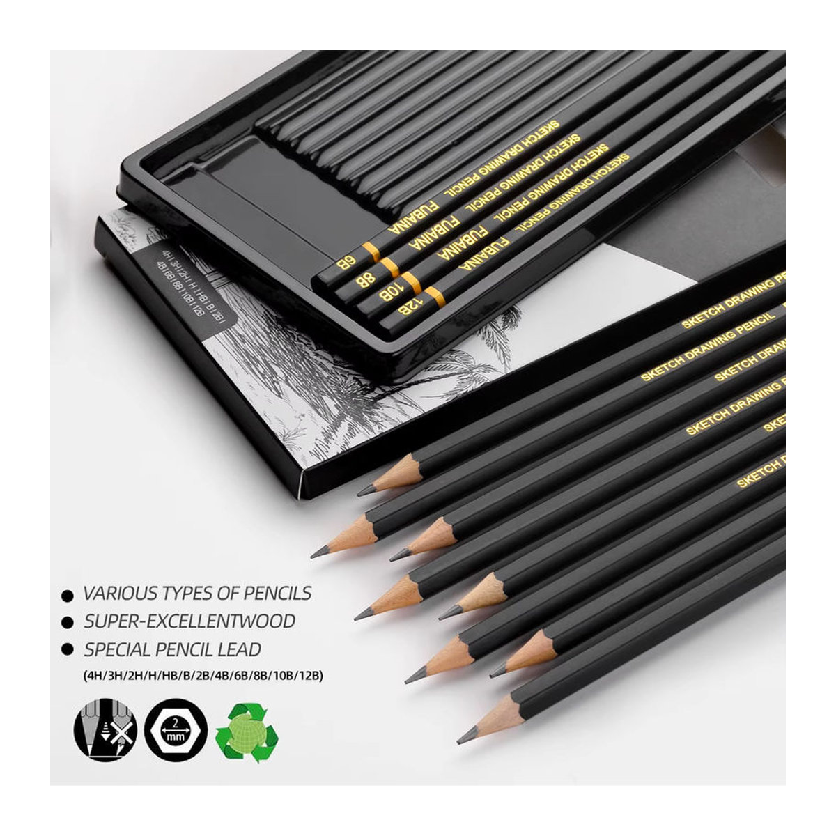 Kolorowys Graphit Bleistift Set in Schwarz, 12 Stück mit verschiedenen Härtegraden für Zeichnungen und Schattierungen, ideal für Anfänger - Bild 3
