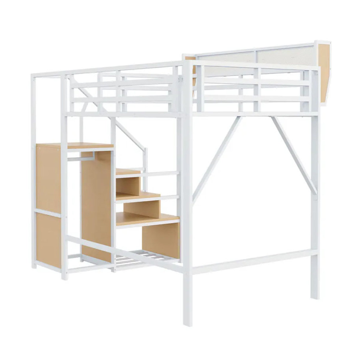 KOMHTOM Metall Hochbett mit Sicherheitsleiter und flexiblem Staufach für Kinder und Erwachsene, B/L: 140 x 200 cm - Bild 2