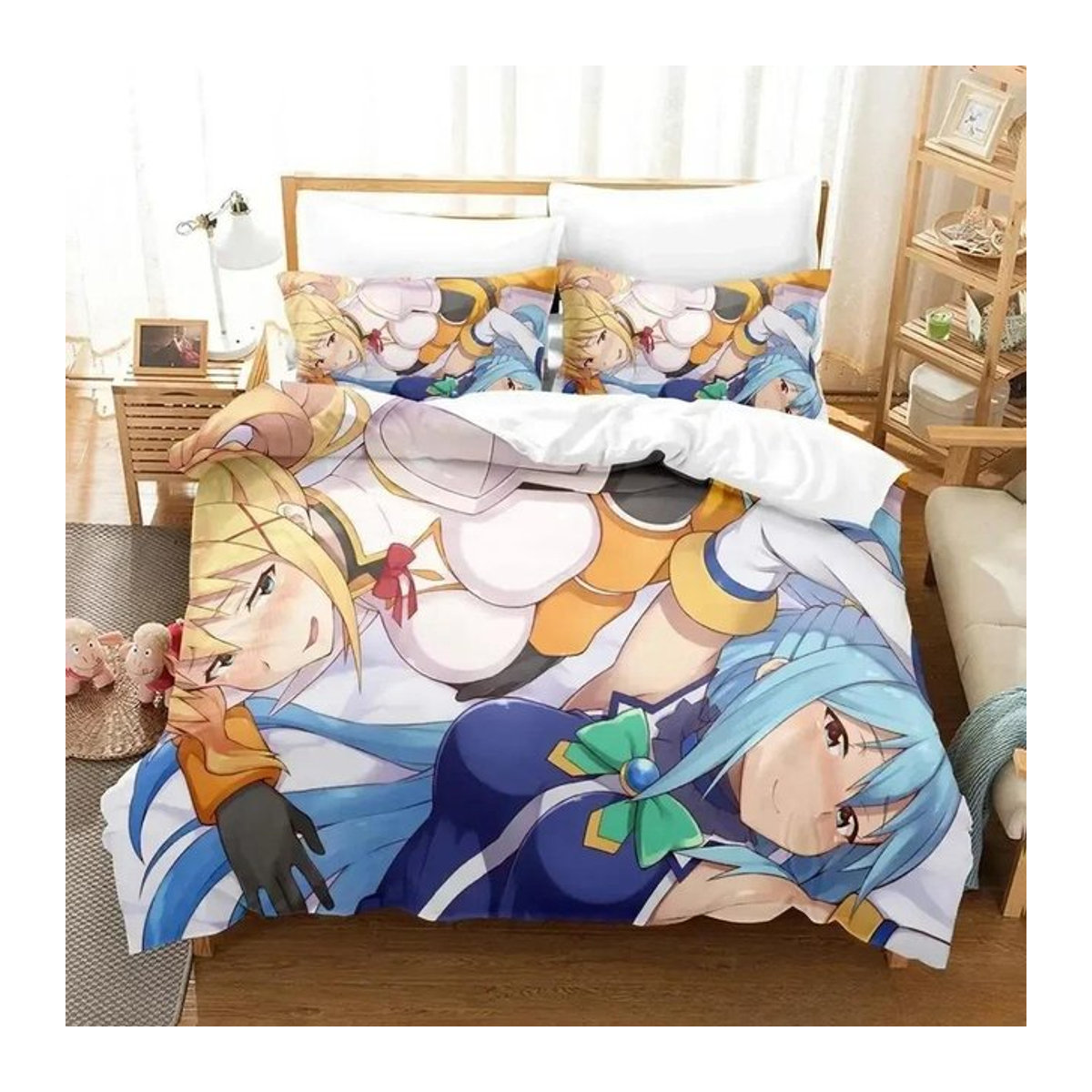 KonoSuba 3D Kawaii Bettwäsche-Set mit Kissenbezug und Bettdeckenbezug, weich, für Erwachsene und Kinder, B/H: 70 x 133 cm - Bild 1