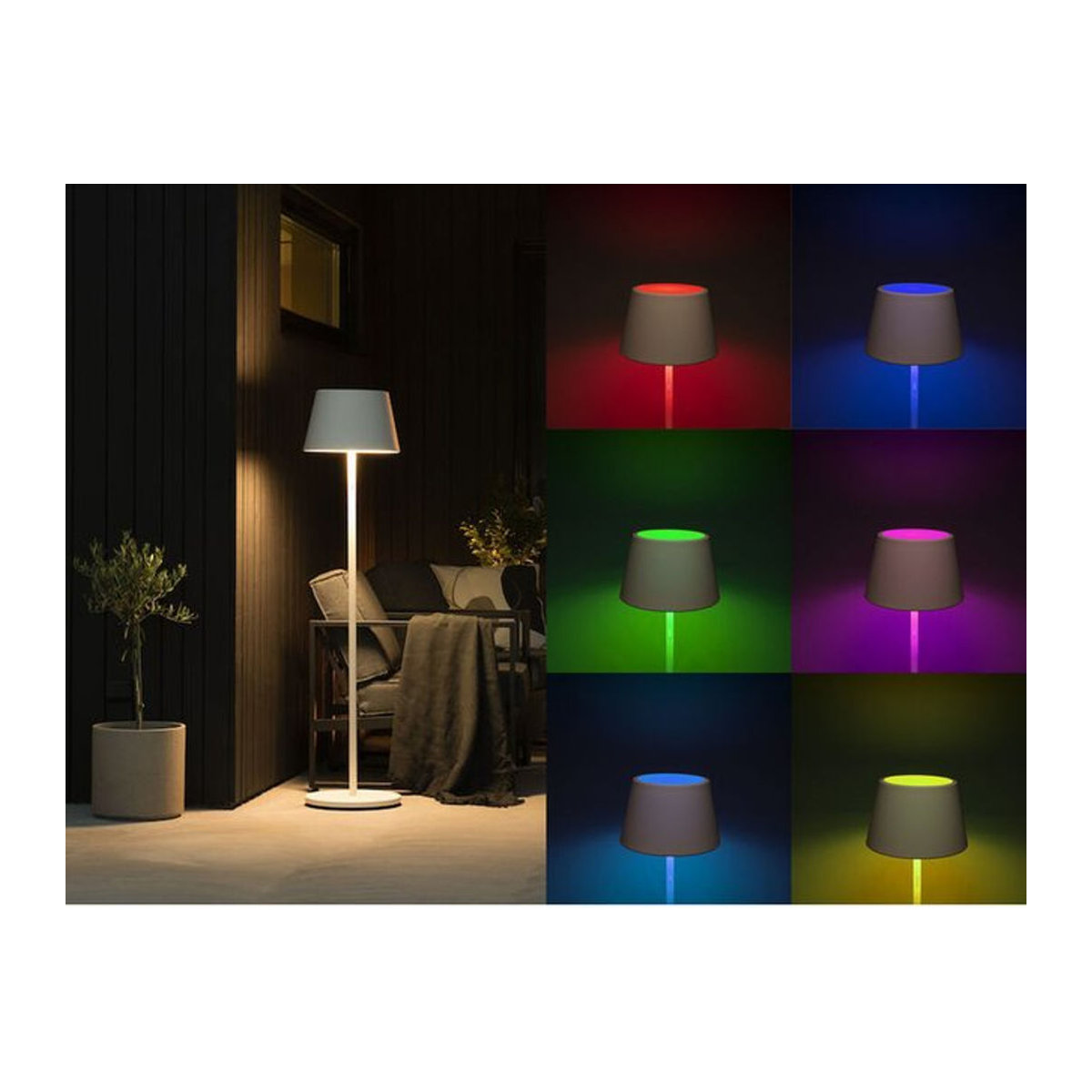 Konstsmide Lighting Pomezia 4in1 Akku Outdoor Stehleuchte aus Aluminium mit RGB Farbwechsel und LED in Weiß, Höhe: 150 cm - Bild 1