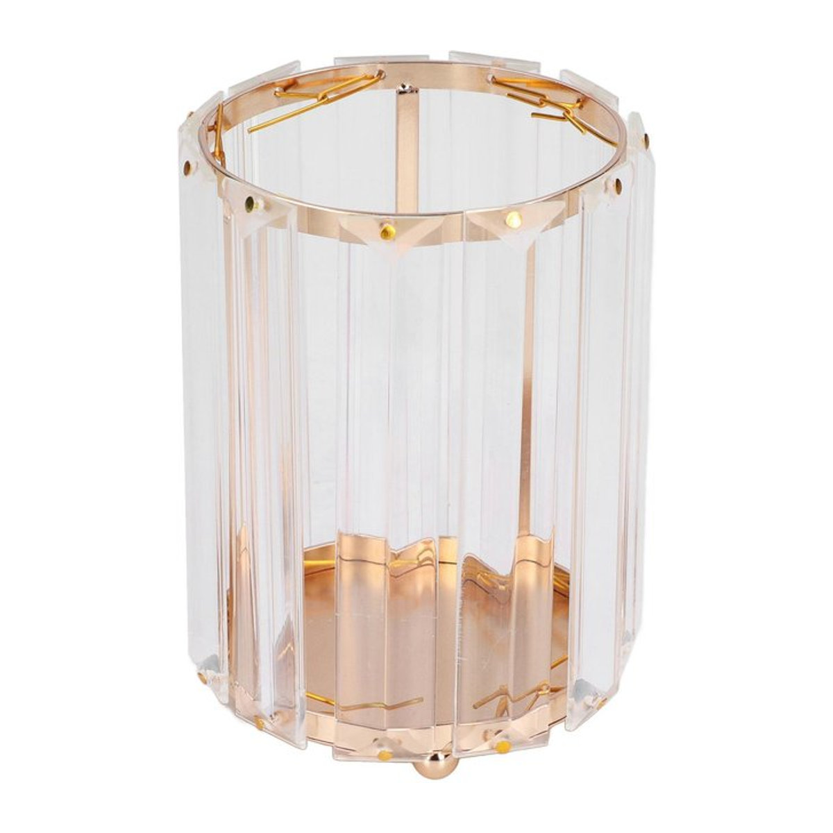 Kosmetikpinselhalter von OutsideWorld aus transparentem Glas und Metall, rund und dekorativ für deinen Schreibtisch oder als Organizer Box in Gold - Bild 1