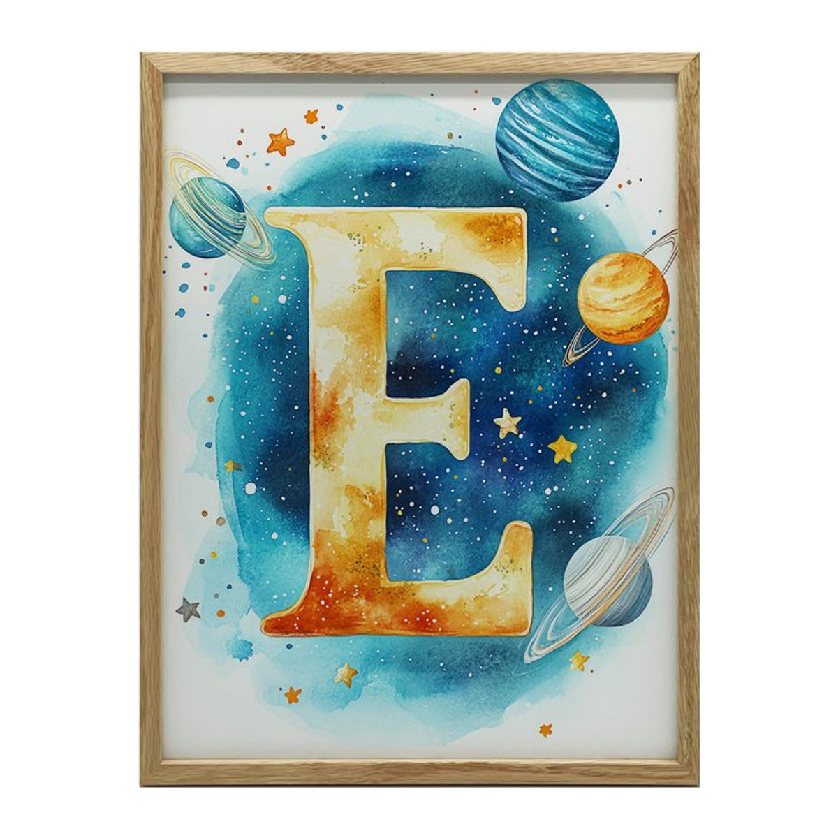 Kosmischer Buchstabe E Dekoratives Poster für das Kinderzimmer mit Aluminiumrahmen, B: 40 cm, H: 50 cm - Bild 1