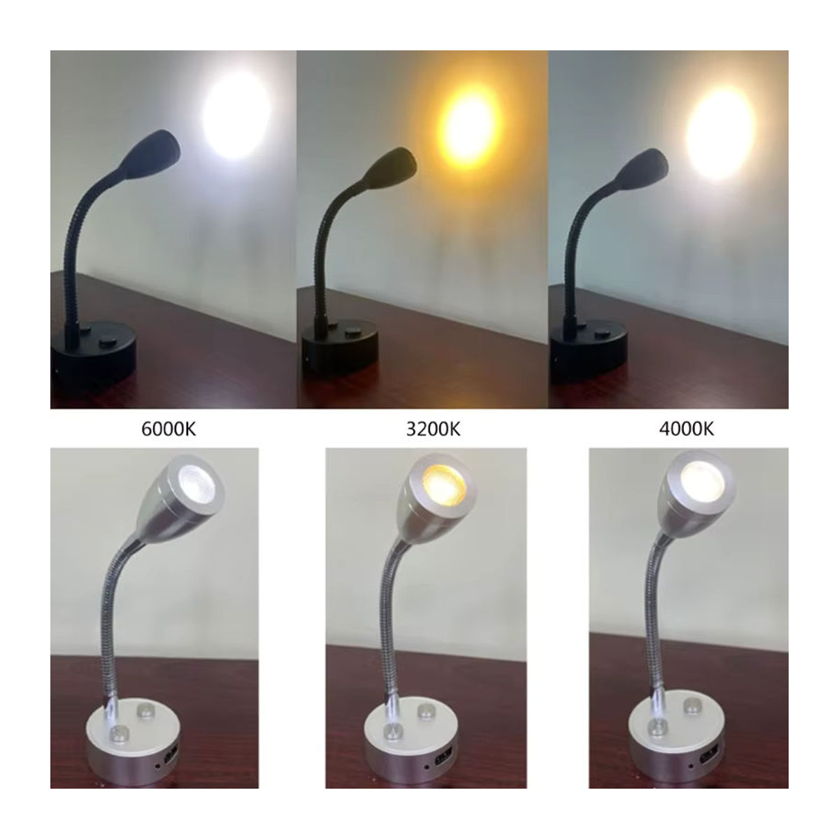KOU JIANG Flexible Schwanenhals-Wandleuchte mit LED-Leselicht und Touch-Schalter in Schwarz, Neutralweiß - Bild 3