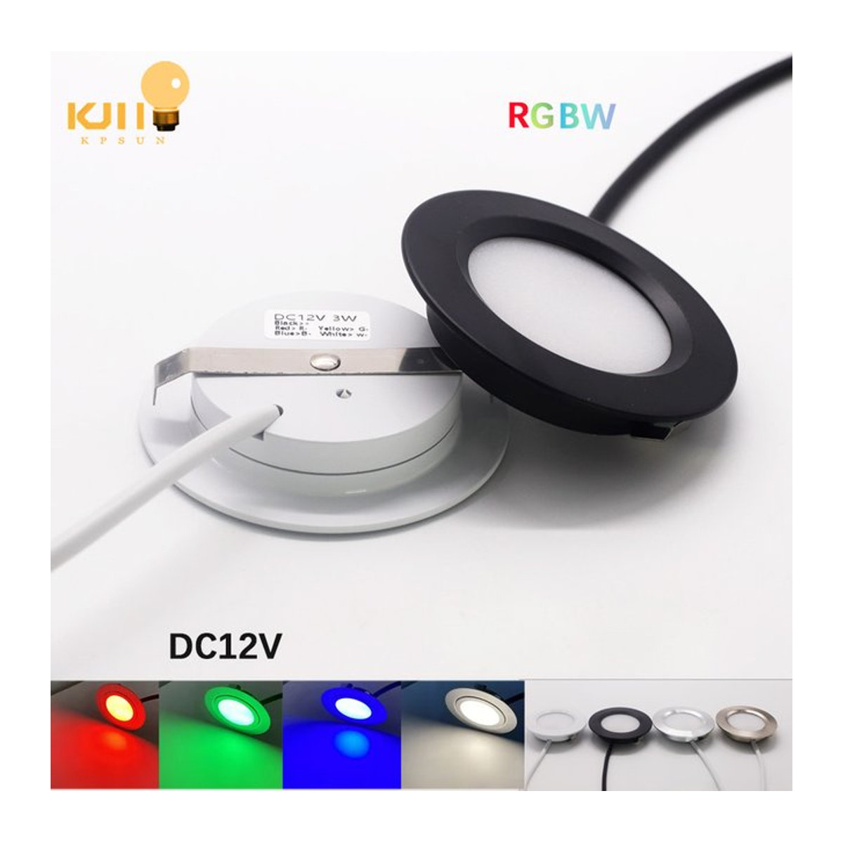 KPSUN Mini Runde LED-Einbauleuchte RGBW Einbaustrahler 3W 12V in Schwarz und Bunt - Bild 1