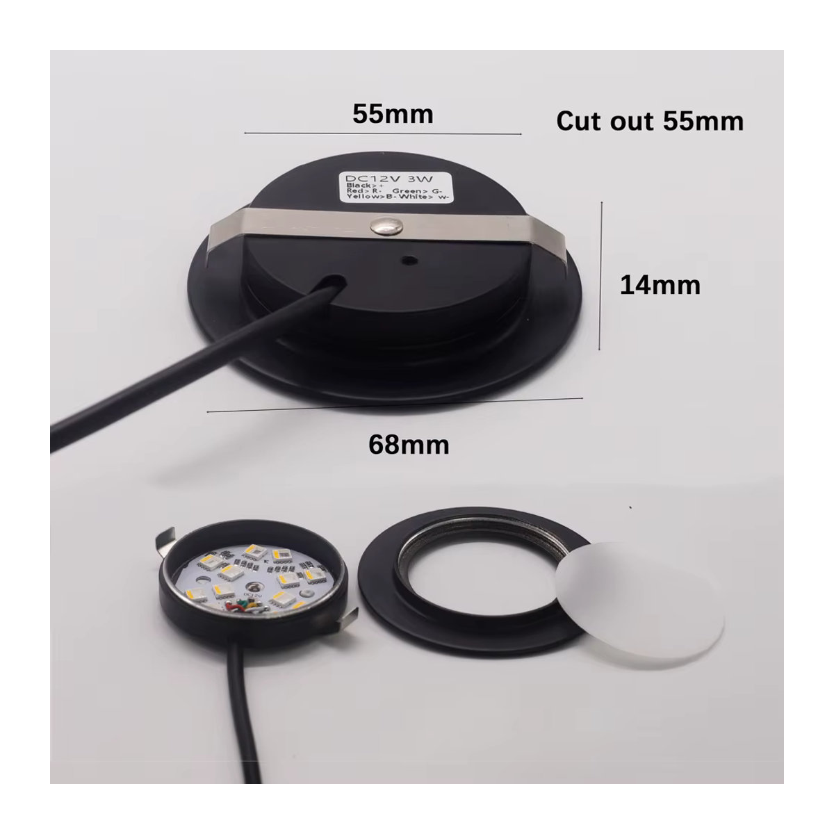 KPSUN Mini Runde LED-Einbauleuchte RGBW Einbaustrahler 3W 12V in Schwarz und Bunt - Bild 4