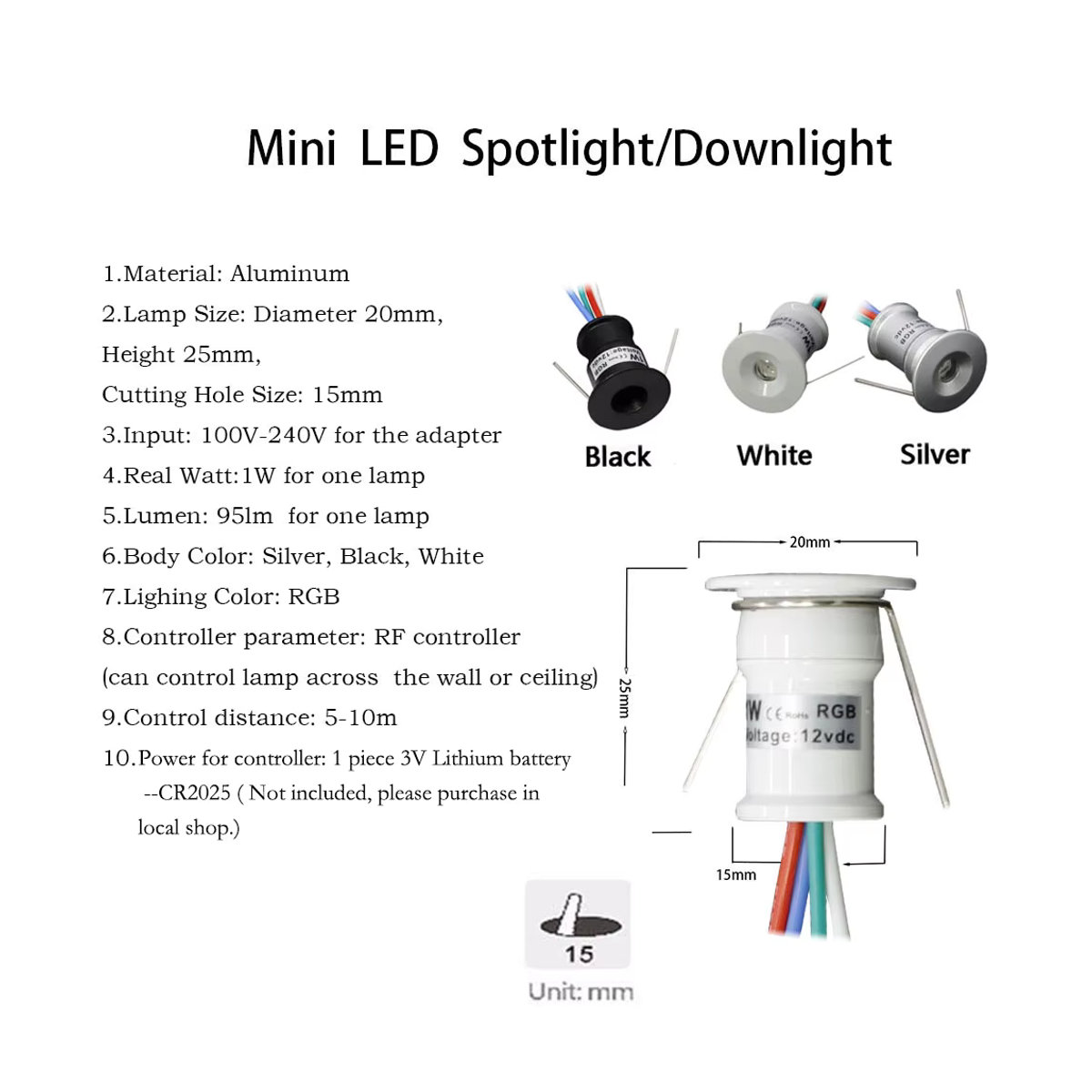 KPSUN RGB LED Mini-Einbaustrahler aus Aluminium für Decken-Sternenlicht in Bunt - Bild 4