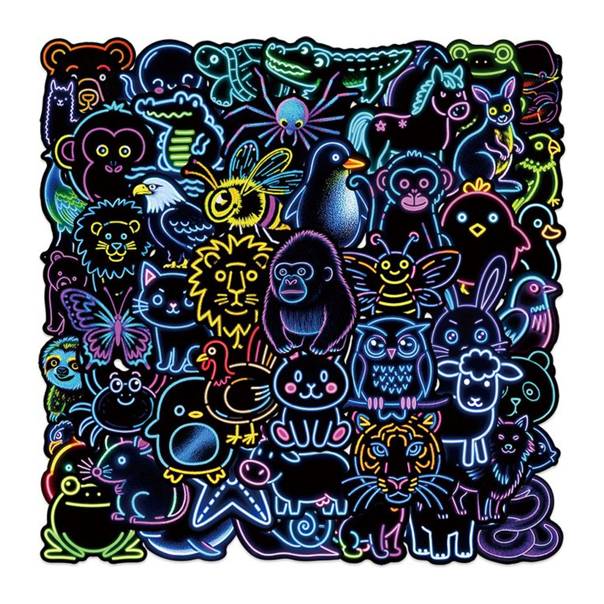 Kpustyle Cartoon Neon Tier Graffiti Aufkleber Multicolor für Laptop, Kühlschrank und Scrapbooking - Bild 1