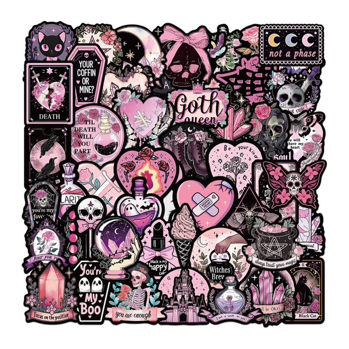 Kpustyle Gothic Darkness Vinyl Aufkleber mit floralen Blumenschädeln in Multicolor für Laptop, Gepäck und Tagebuch - Bild 1