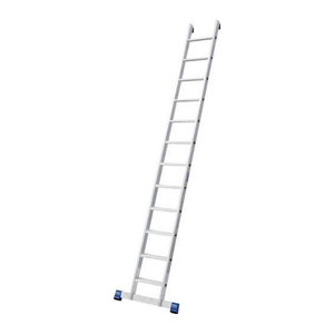 Krause Anlegeleiter TRBS 2121-2 aus Aluminium mit Quertraverse und 12 rutschfesten Profilstufen in Alufarben, Arbeitshöhe: 410 cm