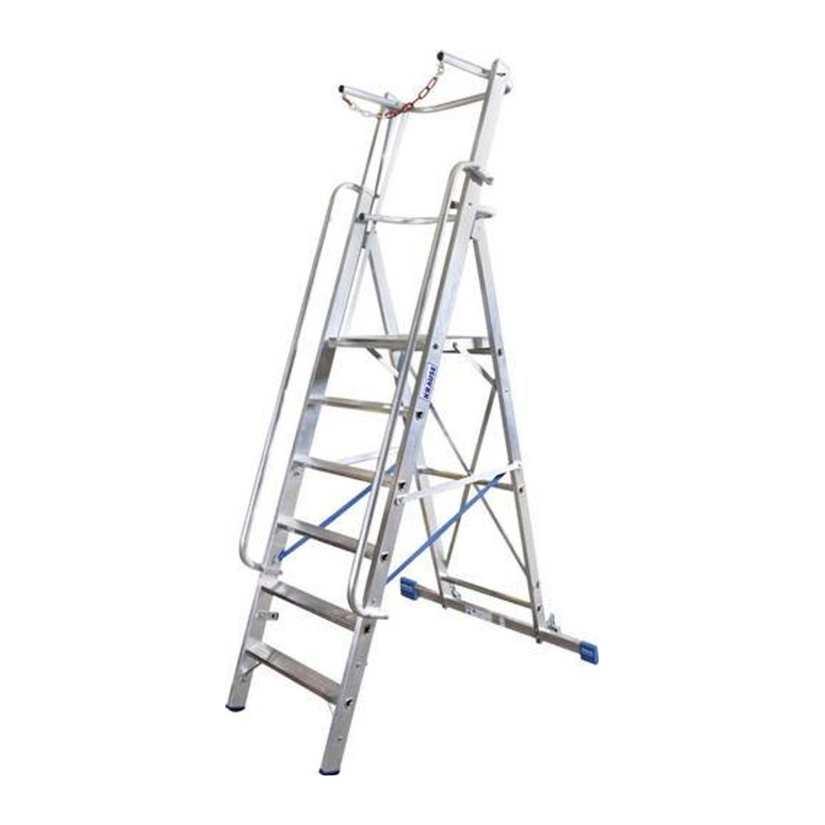 Krause Stabilo Alu-Stufen-Stehleiter mit großer Standplattform, Sicherheitsbügel und Kette, 14 Stufen, Silber - Bild 1