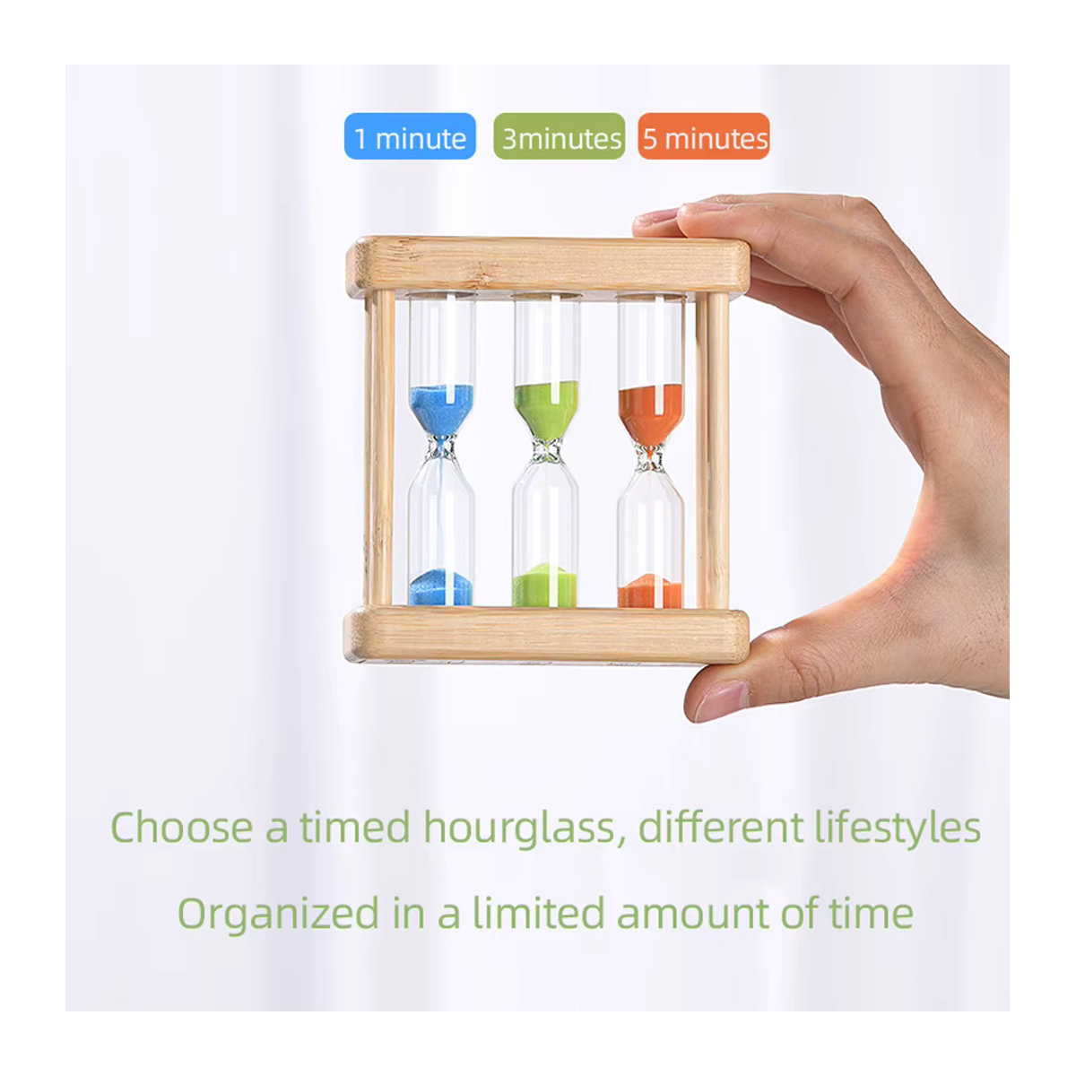 Kreative 3-in-1 Sanduhr aus Holz als dekoratives Ornament mit 1, 3 und 5 Minuten Timer in Weiß - Bild 2