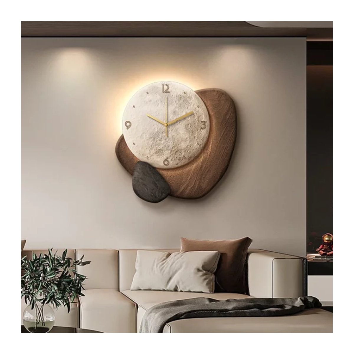 Kreative Wanduhr in Stein-Optik für Restaurant und Wohnzimmer, runde analoge Wanddekoration - Bild 1