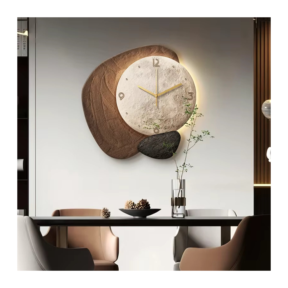Kreative Wanduhr in Stein-Optik für Restaurant und Wohnzimmer, runde analoge Wanddekoration - Bild 3