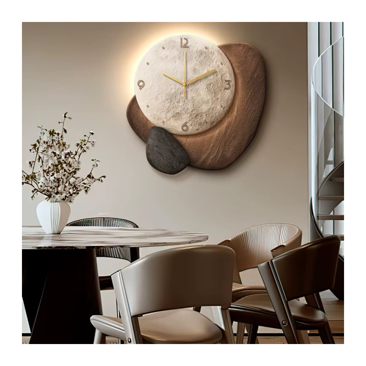 Kreative Wanduhr in Stein-Optik für Restaurant und Wohnzimmer, runde analoge Wanddekoration - Bild 4