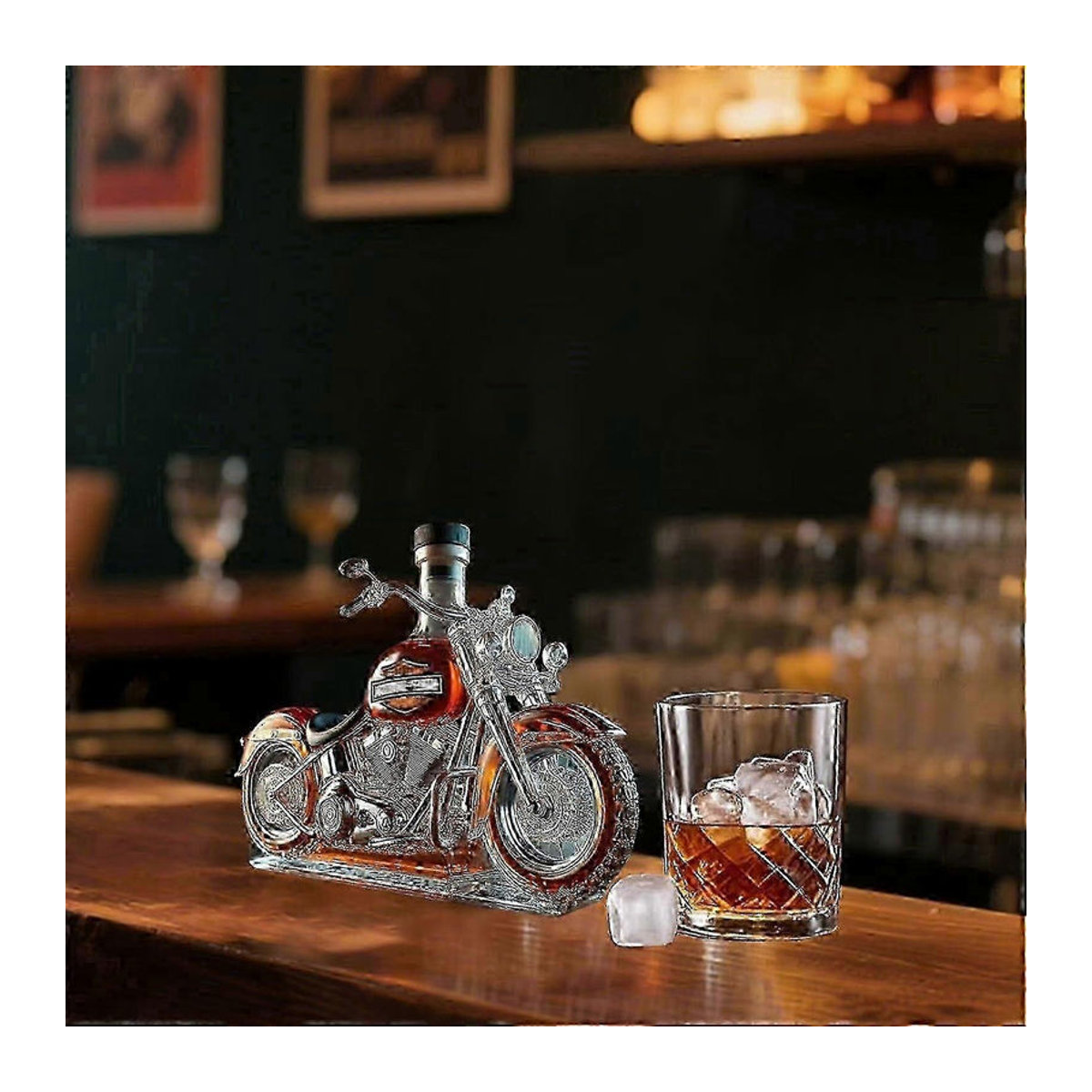 Kreative Whiskyflasche in Motorradform aus Glas mit 3D-Gravur, 11 oz Karaffe für Sammler und Motorradfahrer von Needme-germanst, transparent - Bild 2