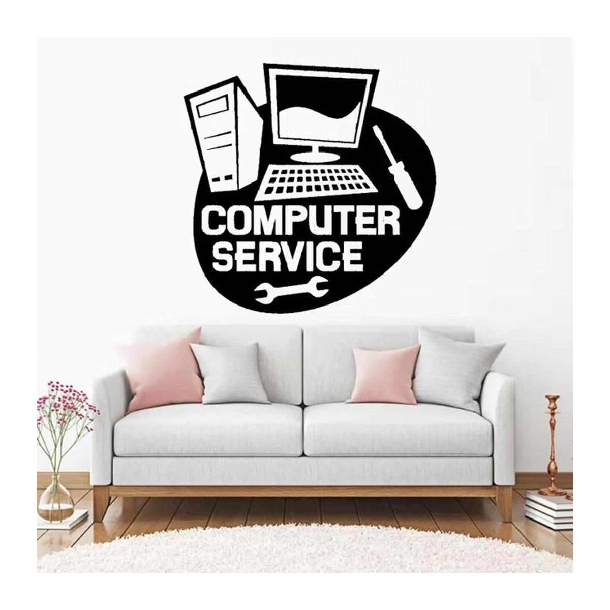 Kreativer Computer Service Reparatur Wandaufkleber aus Vinyl in Schwarz, abnehmbares Wandbild für Fenster und Innenräume, B/H: 42 x 42 cm - Bild 1