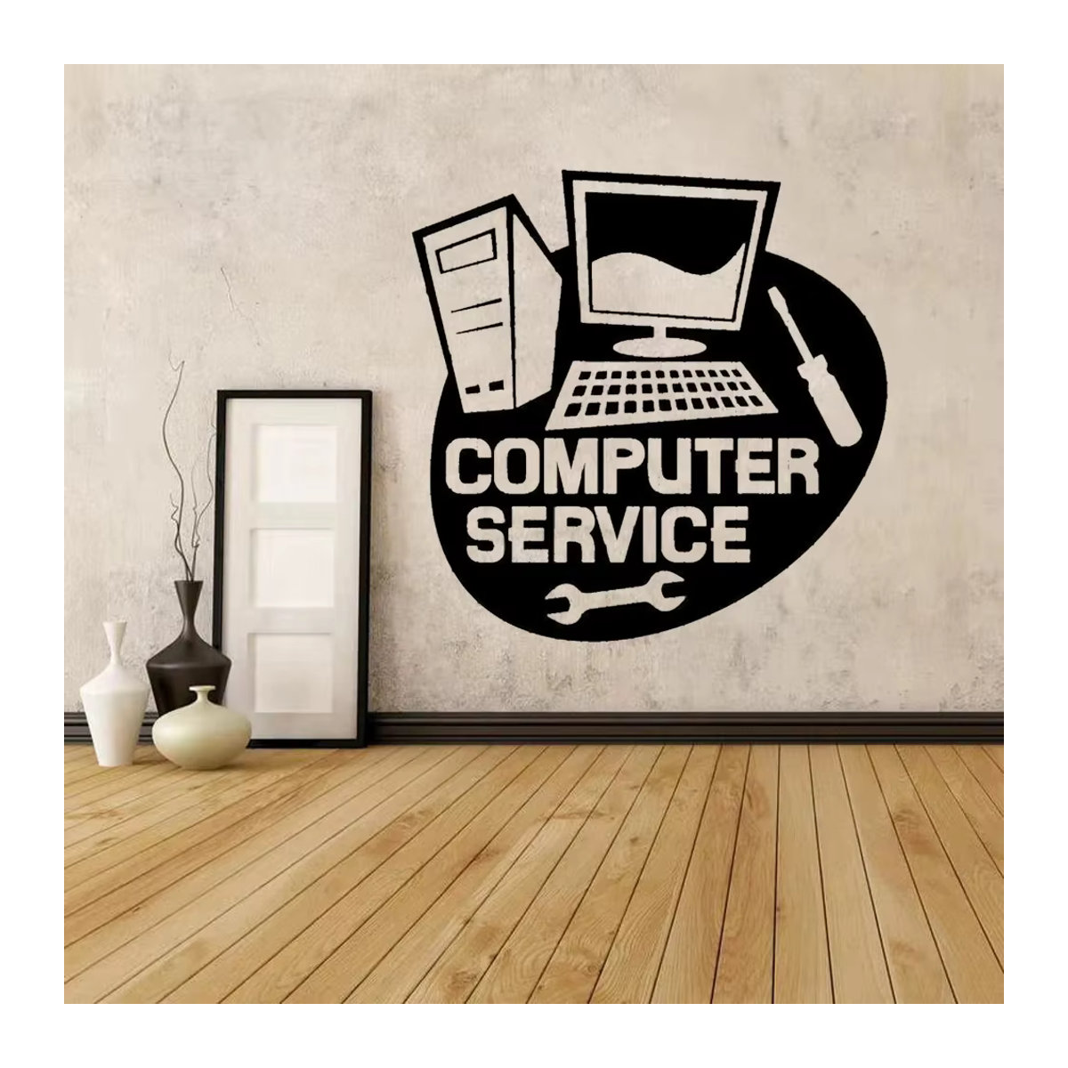 Kreativer Computer Service Reparatur Wandaufkleber aus Vinyl in Schwarz, abnehmbares Wandbild für Fenster und Innenräume, B/H: 42 x 42 cm - Bild 3