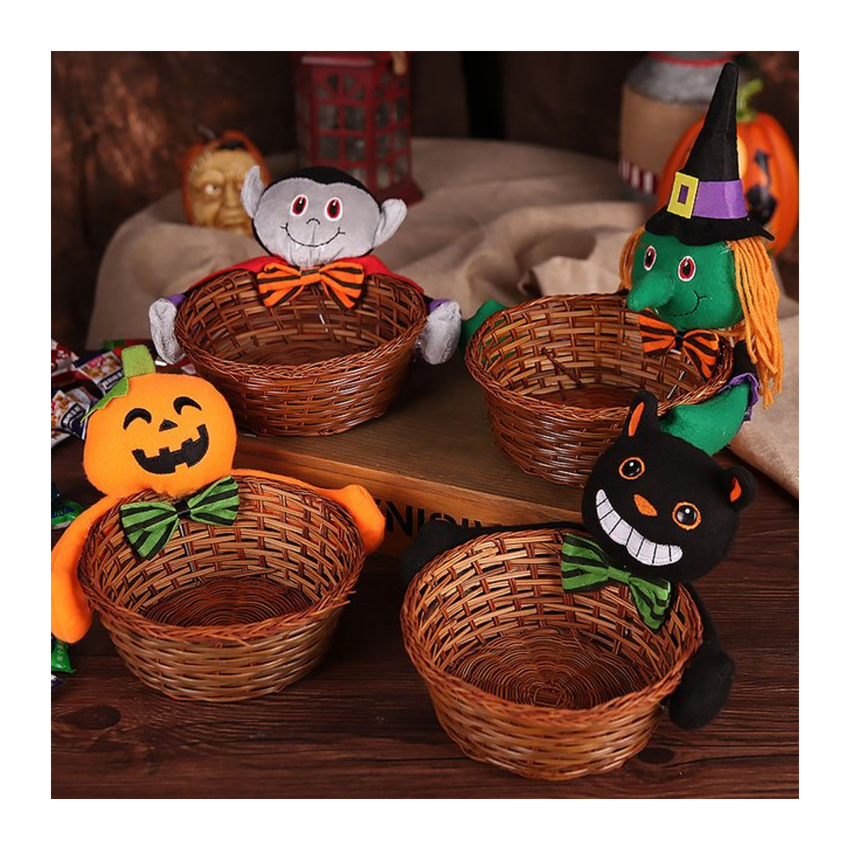 Kreativer Halloween Kürbis Obstkorb aus Glas und Geflecht für Kinder und Kindergarten - Bild 1