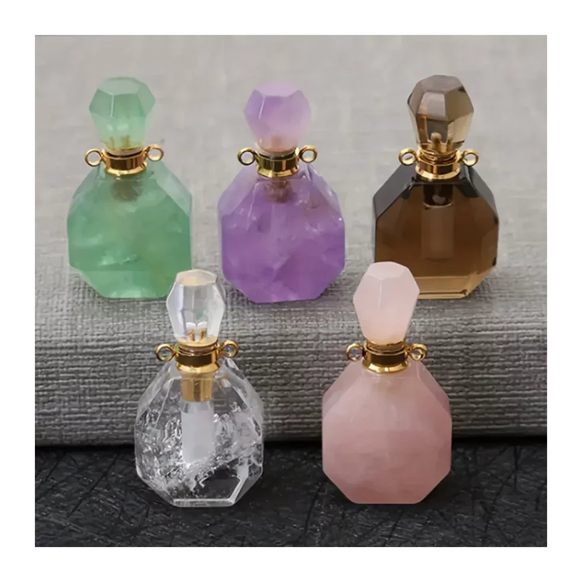 Kristall Parfümflasche in Pink Quartz als geometrische Tischdekoration - Bild 1