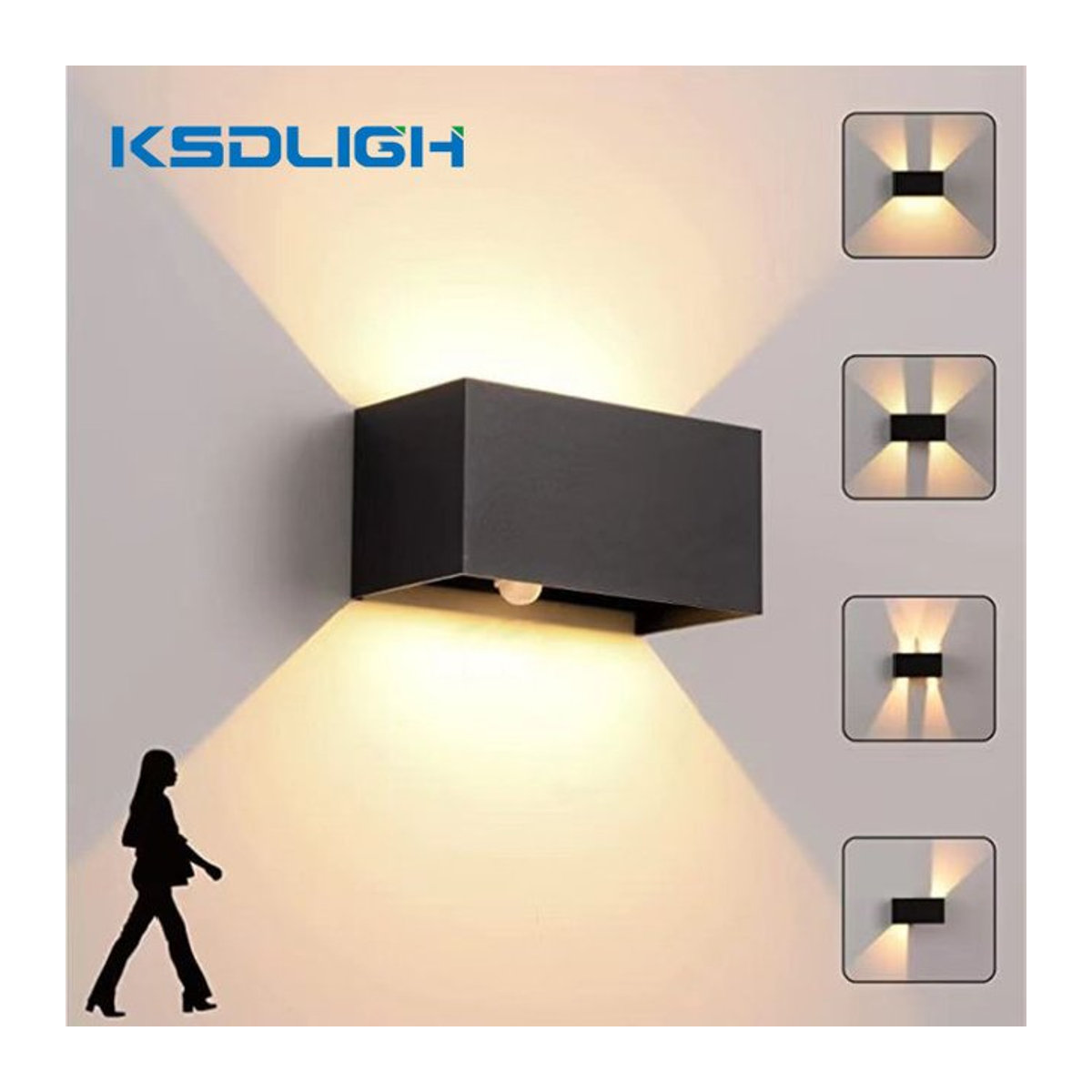 ksdligh Tuya Smart RGB LED Außenwandleuchte mit Bewegungsmelder, IP65 wasserdicht, Schwarz, Modern - Bild 1