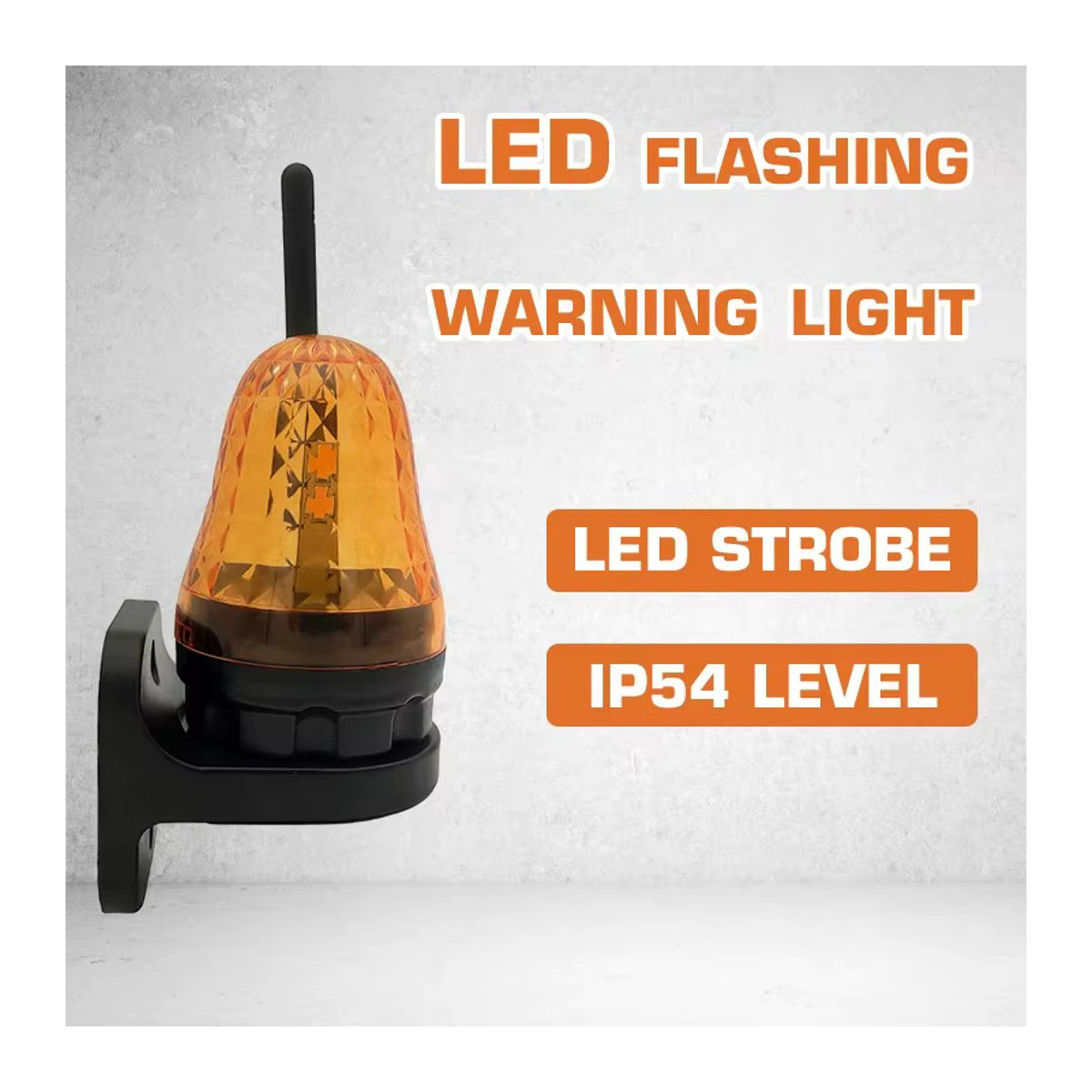 KUANGZIPENG LED Außen-Warnleuchte Orange mit Wandhalterung für 12V 24V 220V als Blitzlicht-Alarm ohne Ton - Bild 2