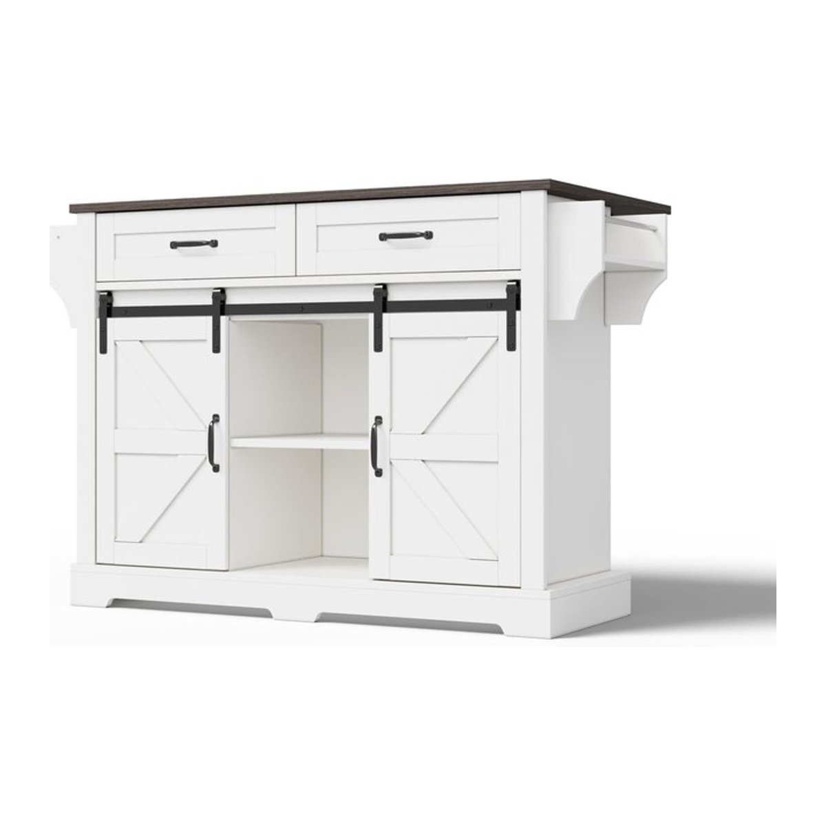 Kücheninsel TG Electrical DE im Landhausstil mit klappbarer Arbeitsplatte, 2 Schiebetüren und 2 Schubladen, Braun/Weiß, B: 120 cm, T: 45/70 cm, H: 91 cm - Bild 1