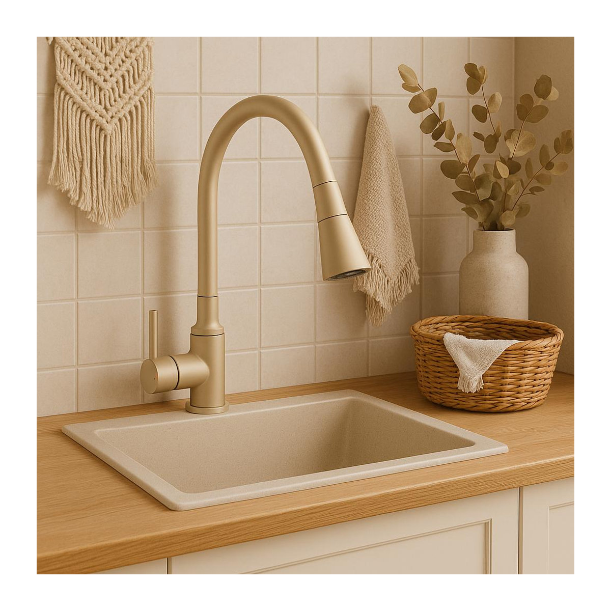 Kuchinox Selva Spültischarmatur als Standarmatur mit flexiblem Auslauf in Beige und Chrom, modern - Bild 2