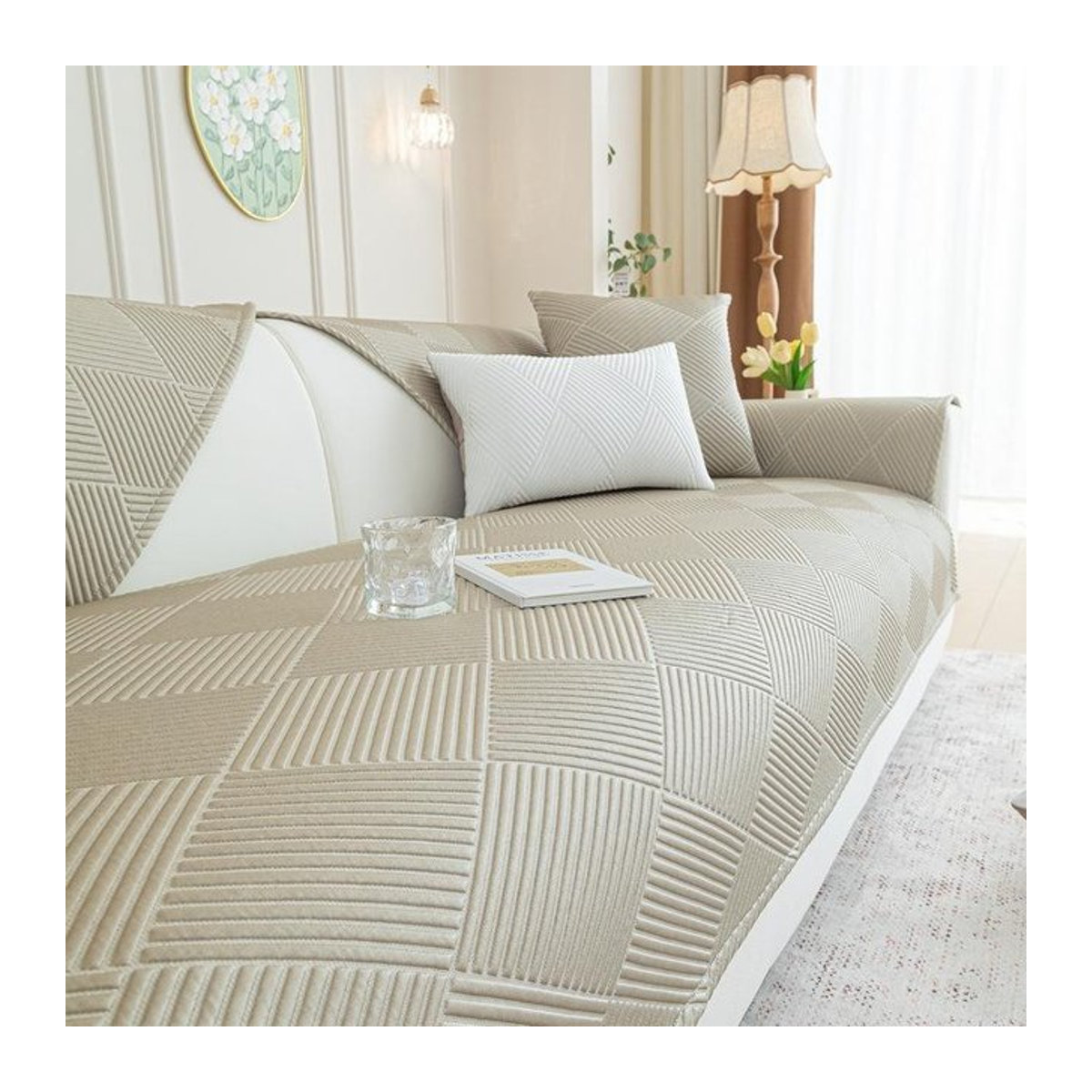 Kühles Sommer Sofakissen mit rutschfester Stoffmatte in Handtuch-Optik, B/B/H: 70 x 70 cm - Bild 1