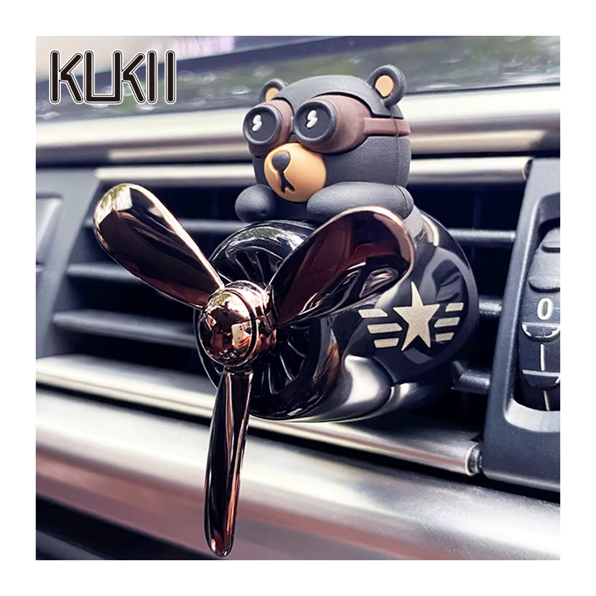 KUKII Auto Lufterfrischer Vent Clip mit Pilot Bär Ornament in Schwarz - Bild 3