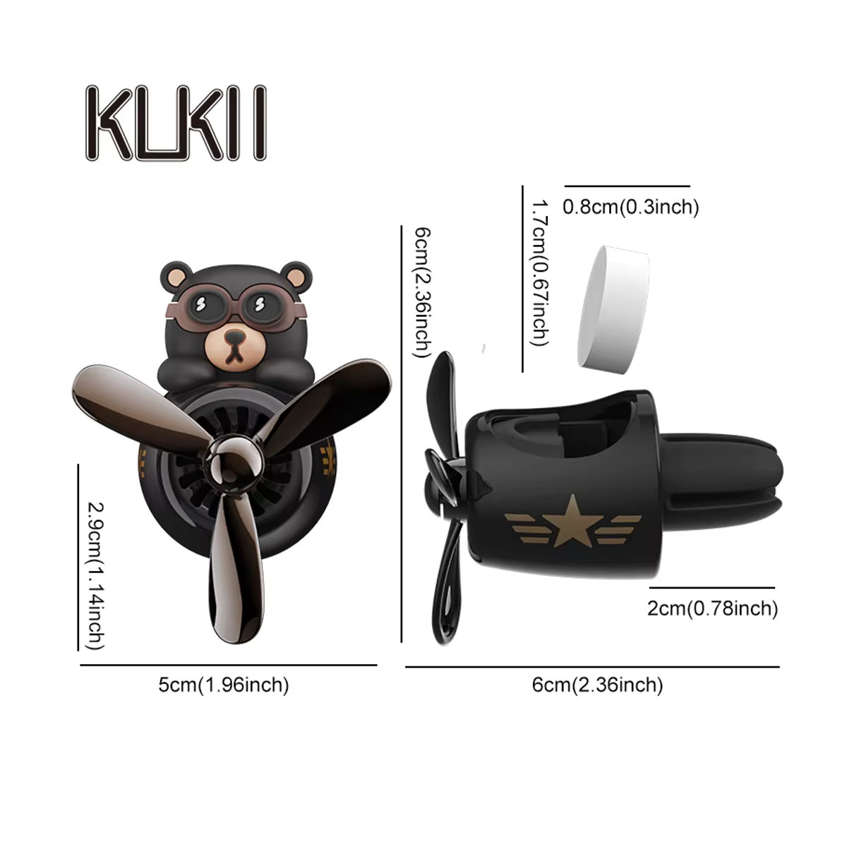KUKII Auto Lufterfrischer Vent Clip mit Pilot Bär Ornament in Schwarz - Bild 4