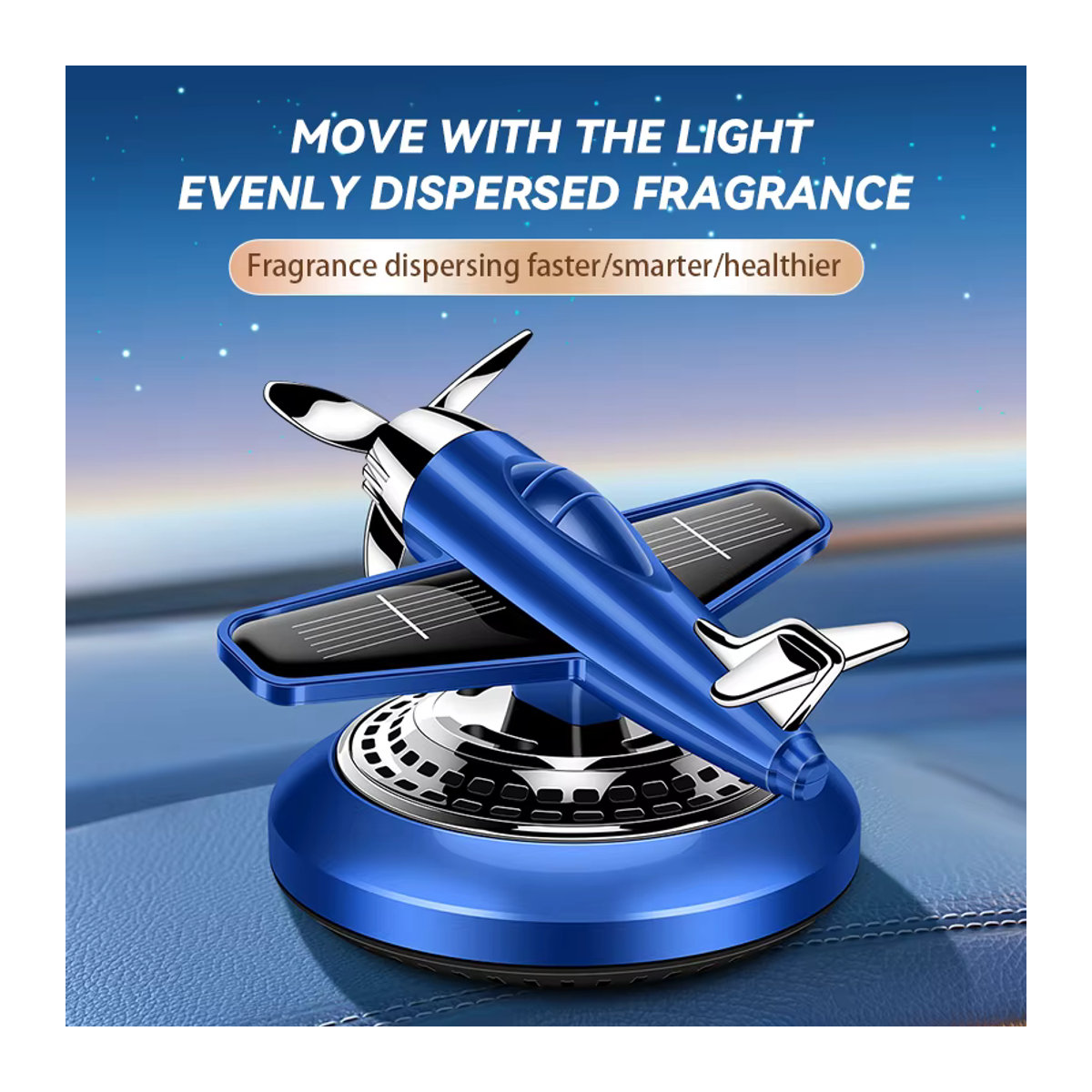KUKII Solar-Auto-Duftdiffusor mit rotierenden Propellern in Blau - Bild 2