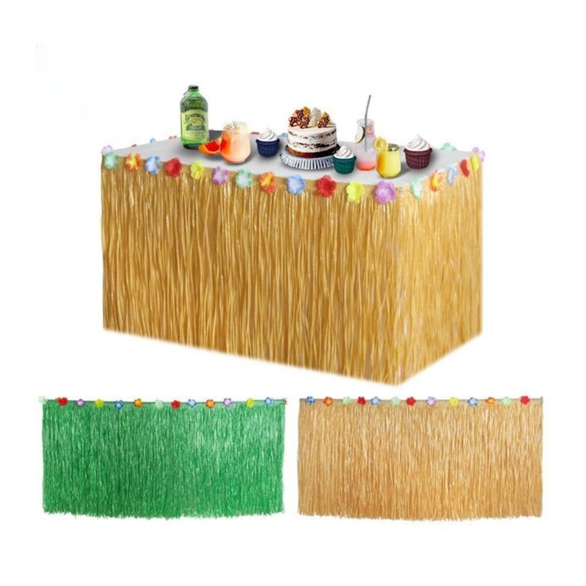 KUKUZHU Hawaiianischer Gras Tischrock in Multicolor für tropische Sommer Luau Partys, Geburtstage und Hochzeiten - Bild 1