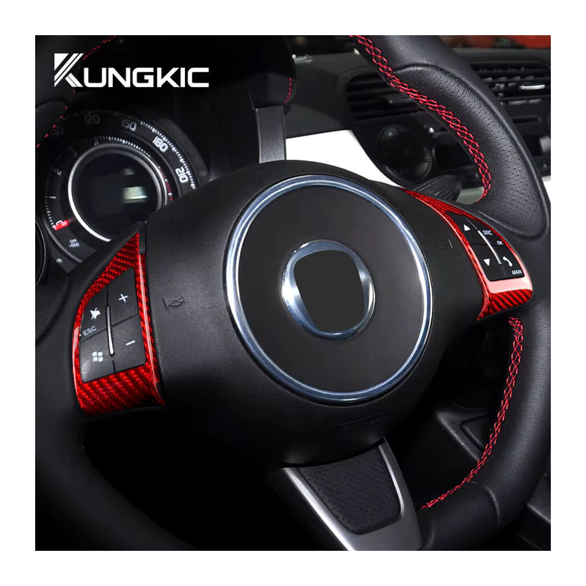 KUNGKIC Carbon Fiber Aufkleber für Fiat 500 Abarth 595 Lenkrad Taste Innen Trim in Schwarz - Bild 2