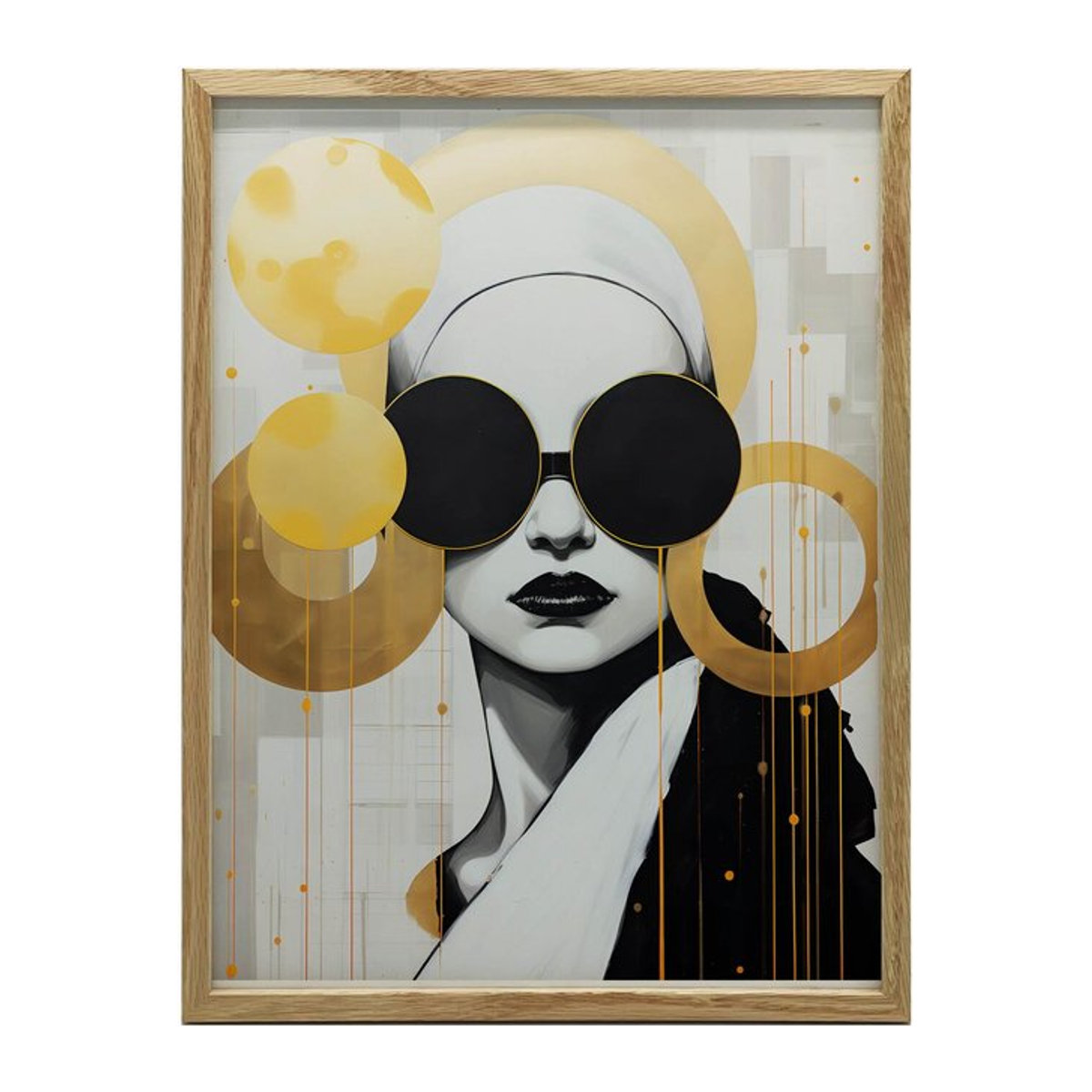 Kunstbild Frau mit schwarzer Brille von Marcin Zbijowski in schwarzem Aluminiumrahmen, B: 50 cm, H: 70 cm - Bild 1