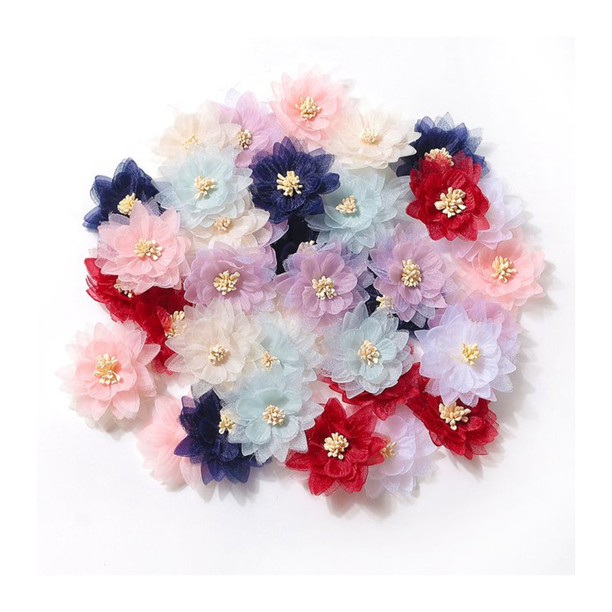 Künstliche Blumen aus Garn und Chiffon in Pink für Hochzeitsdekoration und DIY-Haarspangen - Bild 1