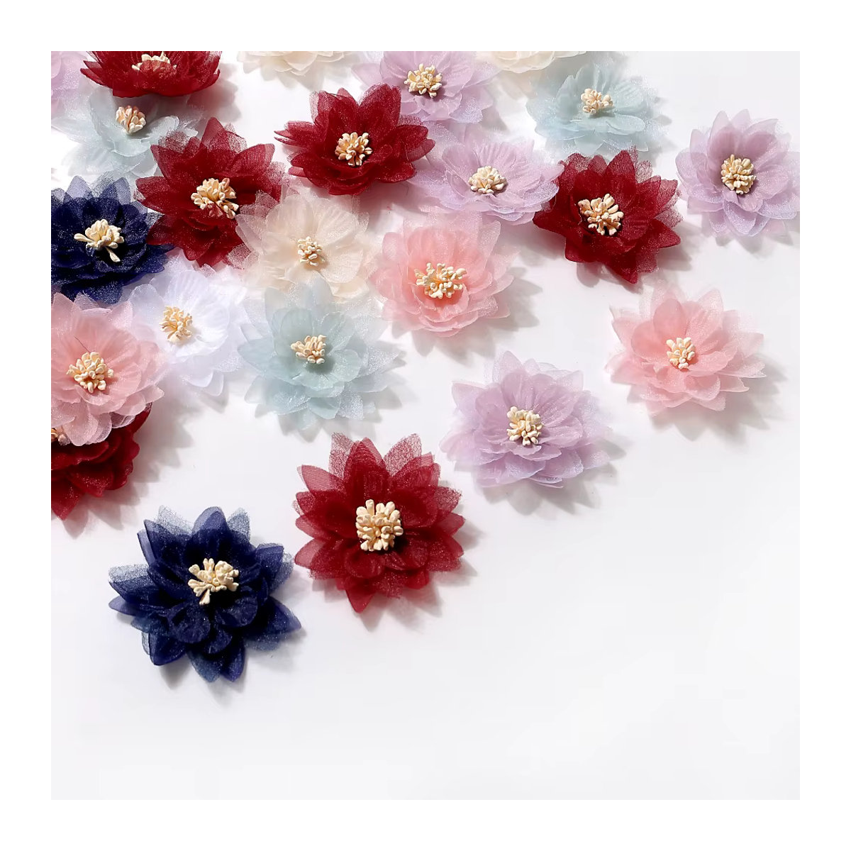 Künstliche Blumen aus Garn und Chiffon in Pink für Hochzeitsdekoration und DIY-Haarspangen - Bild 2