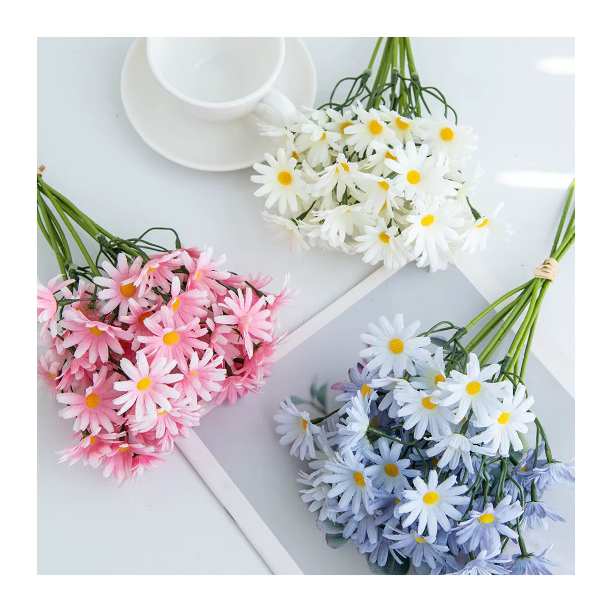 Künstliche Chrysantheme aus Seide von smr in Gelb und Mehrfarbig als Blumenstrauß für Dekorationen in Vase, Hochzeit oder Garten - Bild 1