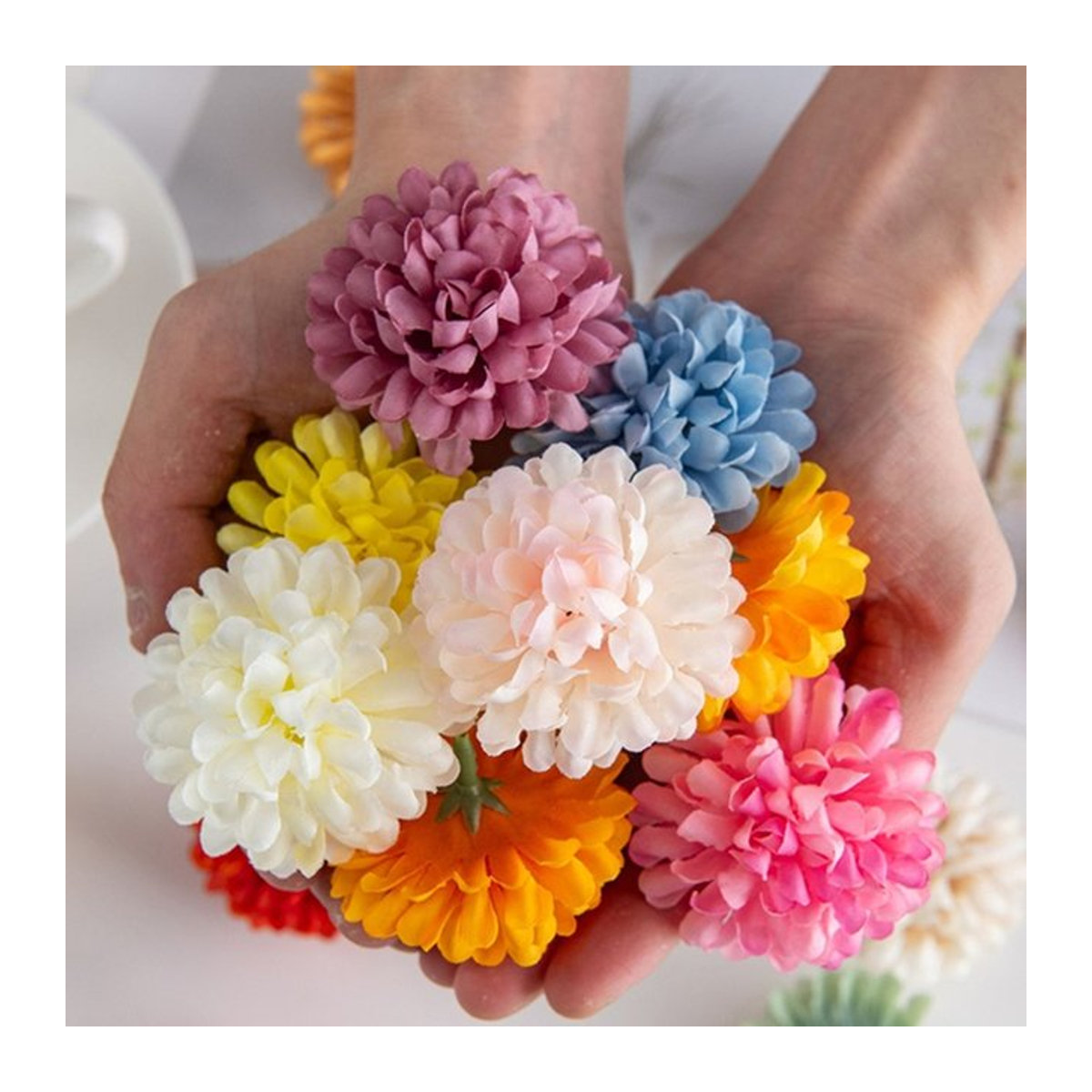 Künstliche Chrysanthemen Blumen in Ballform von smr, multicolor, 50 Stück für Hochzeit und DIY Dekoration - Bild 1
