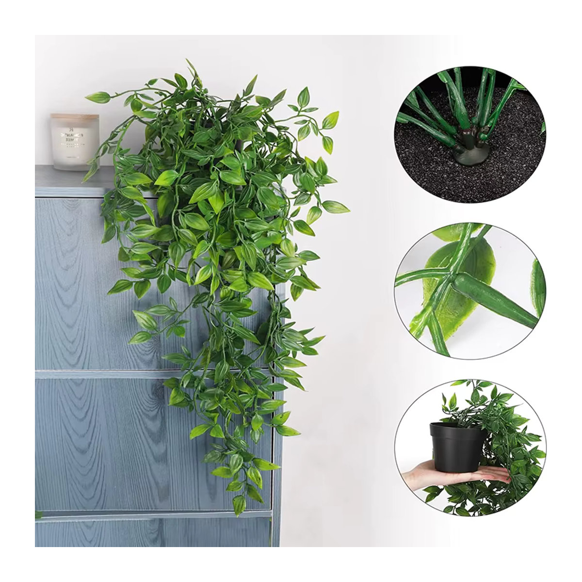 Künstliche Efeu-Pflanze in Grün mit Topf als hängende Dekoration aus Kunststoff für Zuhause und Garten - Bild 2