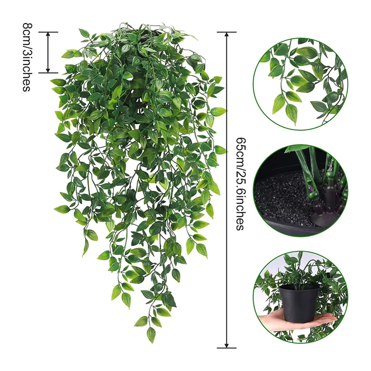 Künstliche Efeu-Pflanze in Grün mit Topf als hängende Dekoration aus Kunststoff für Zuhause und Garten - Bild 4